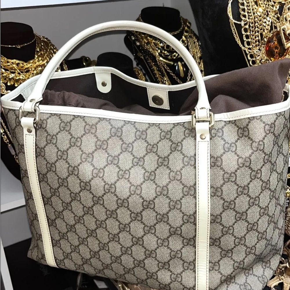 Gucci Beige and Cream Monogram Tote with Dustbag